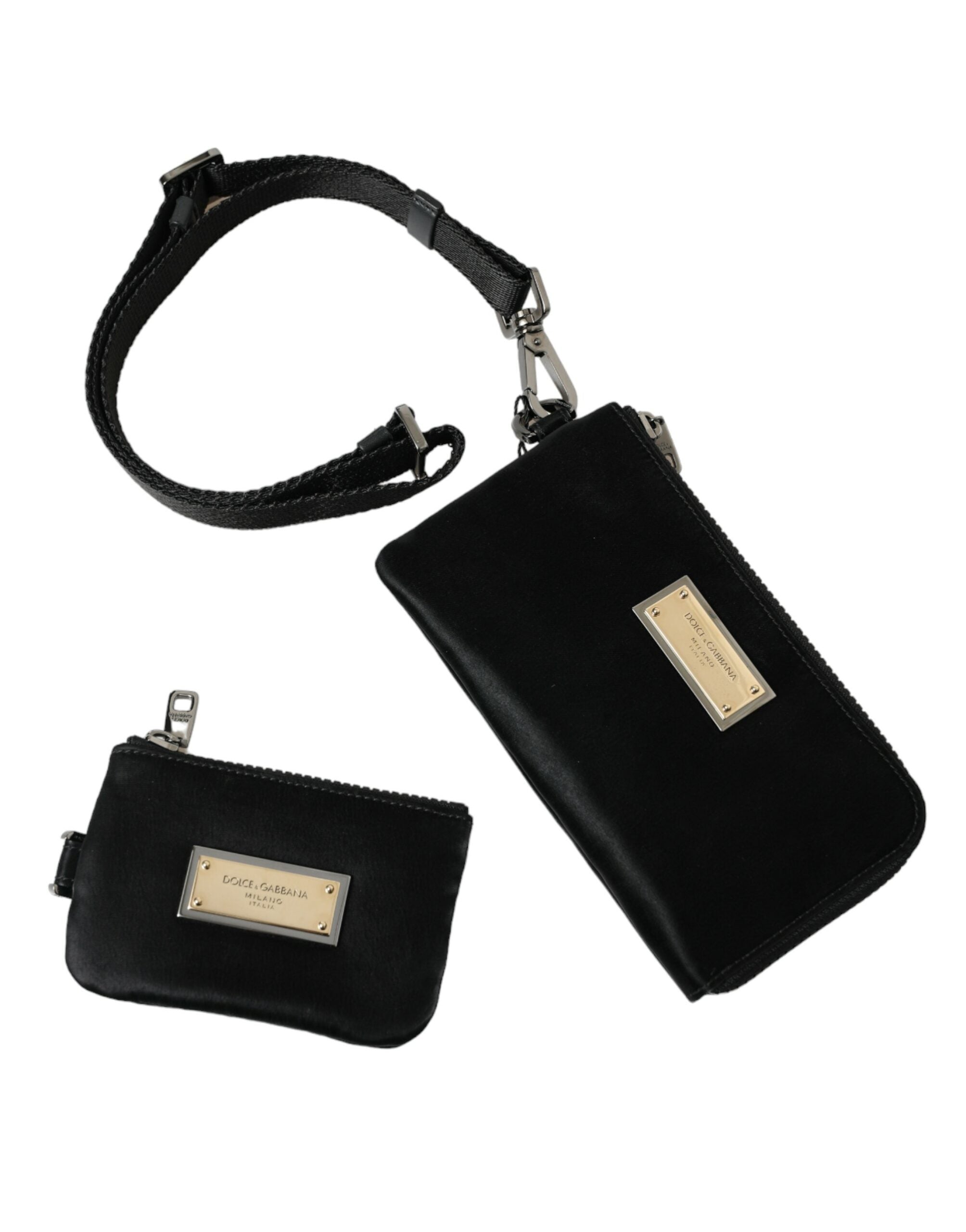 Dolce & Gabbana Black Nylon Logo Plaque Keychain Bag Clutch